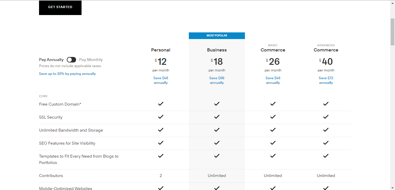 squarespace pricing